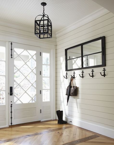 Back door leading yo mudroom -Muskoka Living |ML Beadboard Ceiling, Plank Walls, Entrance Foyer, Cottage In The Woods, Lake Cottage, Ship Lap Walls, My New Room, Home Fashion, Halle