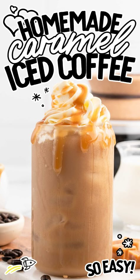 Satisfy your craving for a coffee shop treat with our Caramel Iced Coffee recipe: a blend of cold brew, salted caramel syrup, and milk. Budget-friendly, and delicious! Cold Brew Coffee Recipe Flavored, Cold Brew Recipes Drinks, Blended Iced Coffee Recipe, Salted Caramel Coffee Recipe, Caramel Ice Coffee, Iced Coffee Recipe Keurig, Salted Caramel Cold Brew, Caramel Coffee Recipe, Salted Caramel Iced Coffee