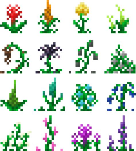 Botania Flowers - Botania Mod for Minecraft Minecraft Banner Letters, Mystical Flowers, Pixel Art Landscape, Flower App, Minecraft Banner Designs, Minecraft Banners, Cool Pixel Art, Banner Letters, Minecraft Pixel Art