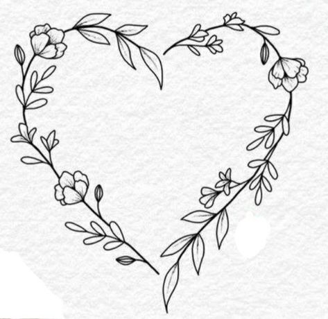 Heart Flower Tattoo Design, Flower Hearts Tattoo, Heart Leaves Tattoo, Daffodil Heart Tattoo, Heart And Flower Tattoo Designs, Flower Heart Tattoo Designs, Heart Flowers Drawing, Heart Wreath Tattoo, Floral Heart Drawing