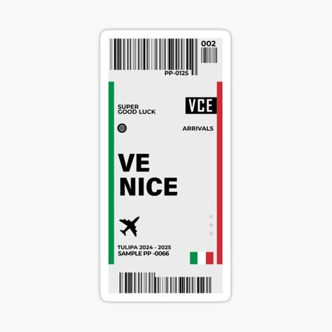 Venice Boarding Pass Italy Travel Ticket Sticker
$1.89 when you buy any 10+ Italy Ticket, Ticket To Italy, Ticket Sticker, Travel Ticket, Travel Tickets, Ticket Sales, Travel Stickers, Airline Tickets, Travel Scrapbook