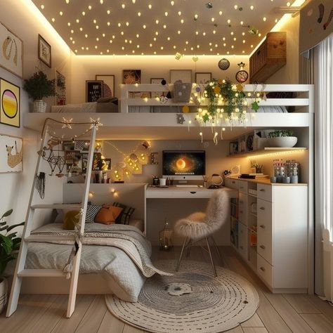 My Images Cosy Loft Bedroom Ideas, Loft Bed Rooms Decor Aesthetic, Bedroom Ideas Bunkbeds, Loft Bedroom Ideas Aesthetic, Loft Bed Room Ideas, Loft Room Aesthetic, Loft Bed Ideas Aesthetic, Cozy Loft Bed, Room Ideas For Teens