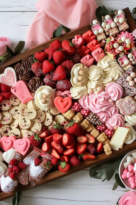 Pink Dessert Board, Red Food Board, Desserts Board, Valentine's Desserts, Candy Charcuterie Board, Sweets Board, Dessert Boards, Dessert Charcuterie Board, Holiday Charcuterie