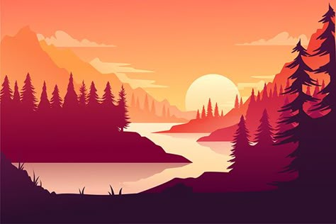 🌟 Sunset Animation (Farid Ijrai) 💻 Adobe After Effects & Adobe Illustrator Adobe Illustrator Landscape, Sunset Illustration Art, Sunset Animated, Sunset Animation, Digital Art Process, Monochromatic Landscape, Vector Art Background, Sunset Illustration, Digital Art Software