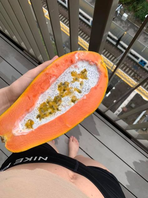 Papaya with chia pudding (coconut milk and chia seeds left overnight) and passion fruit Chia Pudding Coconut, Chia Pudding Coconut Milk, Passionfruit Recipes, Fruit Recipe, Chia Pudding, Fruit Recipes, Passion Fruit, Chia Seeds, Coconut Milk