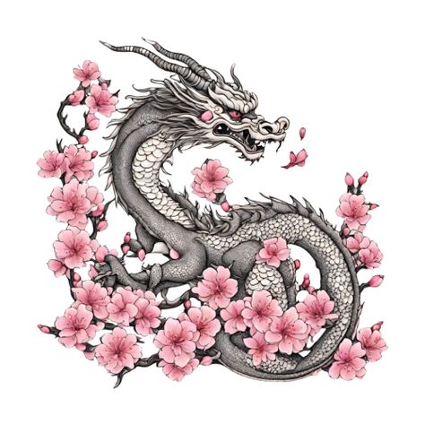 Cherry Blossom Dragon, Pink Cherry Blossom, Cherry Blossom Flowers, Pink Cherry, Pullover Windbreaker, Skateboard Decks, Aluminum Prints, Mini Art, Christmas Dog