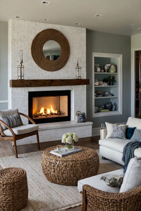 coastal living room design,coastal interior design,modern coastal decor,fireplace design,modern fireplace ideas,coastal home decor,fireplace decorating ideas Coastal Fireplace Ideas, Contemporary Coastal Living Room, Modern Coastal Living Room Ideas, Modern Fireplace Decor, Coastal Fireplace, Cozy Fall Living Room, Modern Coastal Living Room, Living Room With A Fireplace, Fall Furniture