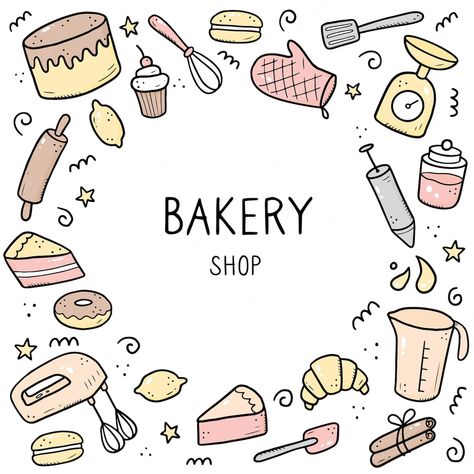 Cookie Drawing Easy, Baking Drawings, Baking Tools Illustration, Baking Cartoon, Cooking Drawing, Baking Drawing, Cookie Drawing, Menu Recipe, Cake Cartoon