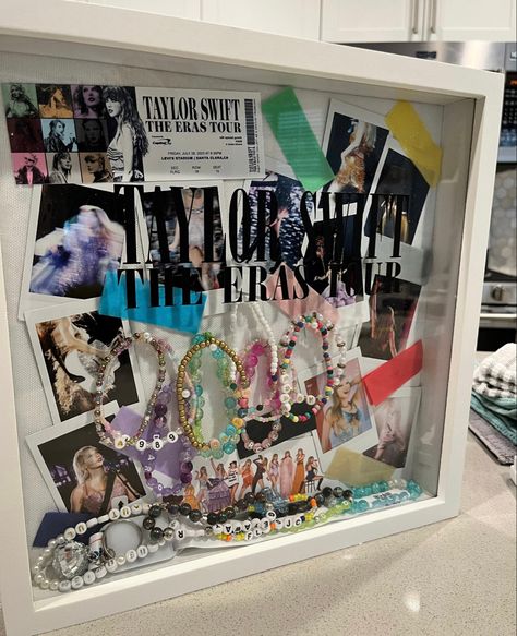 Concert Keepsake Ideas, Eras Tour Picture Frame, Taylor Swift Frame, Taylor Swift Picture Frame, Concert Shadow Box Ideas Kpop, Eras Tour Display, Taylor Swift Shadow Box Ideas, Eras Tour Keepsake, Taylor Swift Shrine