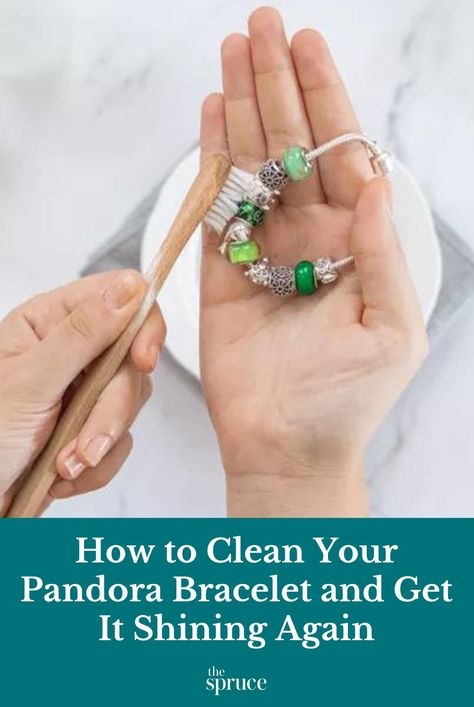 Learn how to properly clean your Pandora bracelet and charms without damaging them to get them shining. #silvercleaningtips #howtolean#cleanhouse #cleaningguide #cleaninghacks #cleaningtips #stepbystepcleaning #thespruce How To Clean Pandora Jewelry At Home, How To Clean Pandora Bracelet At Home, Jewelry Cleaner Diy Remove Tarnish, Diy Jewelry Cleaner Remove Tarnish, Cleaning Tarnished Jewelry, Cleaning Pandora Bracelet, Ultrasonic Cleaners, Cleaning Guide, Diy Cleaning Solution