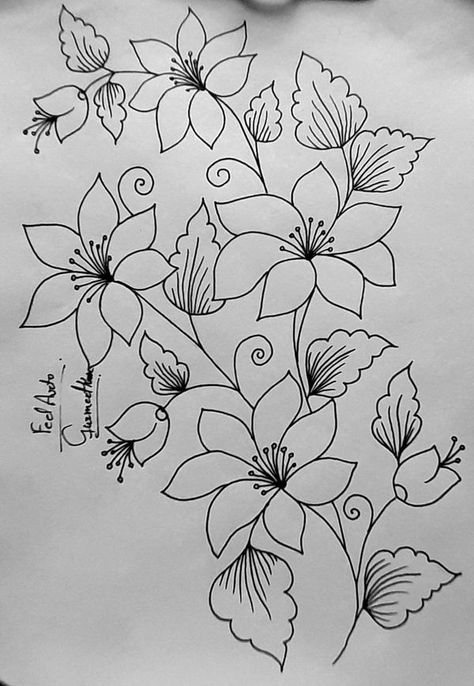 Embroidery Templates Free Printable, Bedsheet Embroidery, Free Printable Flowers, Embroidery Drawing, Back Of Leg Tattoos, Drawing Crafts, Printable Flowers, Free Hand Designs, Bond Paper Design