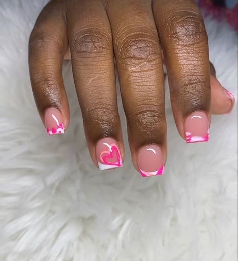 Baddie Dip Powder Nails, Nails Acrylic Kids Short, Cute Summer Nails Short Square, Short French Tip Acrylic Nails Valentines, Short Pink Set Nails, Cute Short Acrylic Nails Square Pink With Design, Birthday Nails Natural Nail, Valentines Day Nails For Kids, Valentines Day Nails Shorties