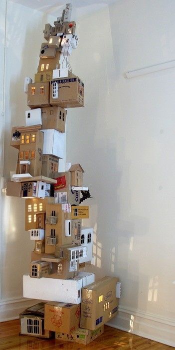 Dollhouse? Kunst For Barn, Cardboard City, معرض فني, مشروعات العلوم, Cardboard House, Cardboard Art, Recycled Crafts, Imaginative Play, Box Art