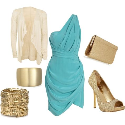 Wishing I'd never checked out polyvore... Dresses 2013, Light Blue Dresses, Dress Up Outfits, Teal Dress, Elegant Dresses For Women, Teal And Gold, Diva Fashion, Wearing Red, Evening Attire