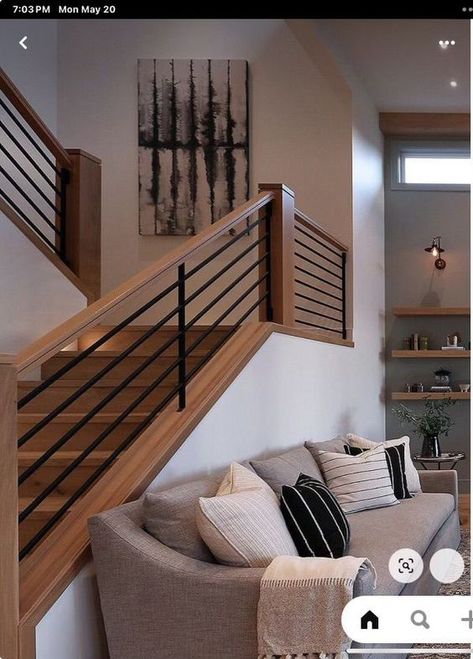 Horizontal Balusters, Reling Design, Wood Staircase, Stair Case, Home Stairs Design, التصميم الخارجي للمنزل, Urban Loft, Loft Living, House Stairs