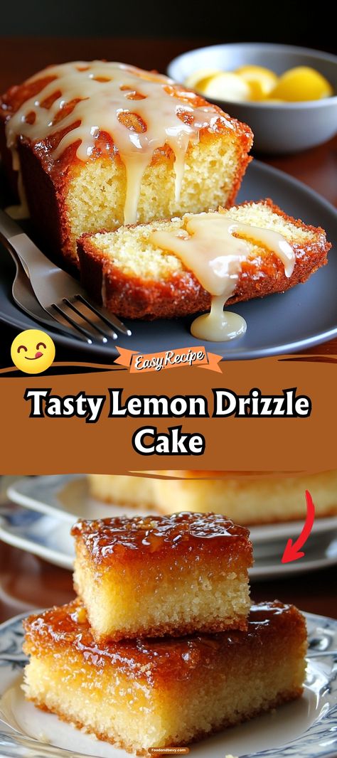 Savor the zesty freshness of this classic Lemon Drizzle Cake. Moist and tangy, this cake is infused with lemon zest and topped with a sweet lemon glaze that adds the perfect finishing touch. It's a simple yet sensational dessert everyone will love. #LemonCake #CitrusFlavor #BakingJoy Mini Lemon Drop Cakes, Greek Lemon Cake, Lemon Custard Cake Recipe, Lemon Glaze For Cake, Fresh Lemon Recipes, Lemon Drizzle Cake Recipe, Lemon Dessert Recipes Easy, Moist Lemon Cake Recipe, Lemon Desserts Easy