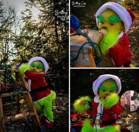 Family Grinch Pictures, Grinch Photoshoot, Christmas Party Pictures, First Baby Pictures, Christmas Baby Pictures, Baby Grinch, Baby Milestones Pictures, Baby Christmas Photos, Baby Announcement Pictures