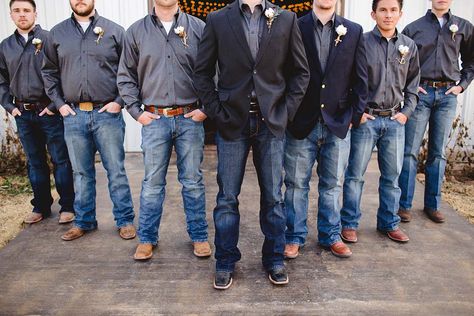 Boots Engagement Photos, Groomsmen In Jeans, Country Groomsmen Attire, Groomsmen Jeans, Blue Jean Wedding, Casual Groomsmen Attire, Groom In Jeans, Country Groomsmen, Country Wedding Groomsmen