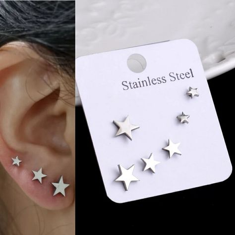 316l Stainless Steel Metal. Butterfly Back Closures. Hypoallergenic & Tarnish Resistant. Listing Is For 3 Pairs, 1 Of Each Size, 4mm, 6mm, And 8mm. Punk Piercings, Heart Piercing, Celtic Knots, Rose Gold Watches, Cute Butterfly, Gold Moon, Steel Earrings, Star Moon, Earrings Small