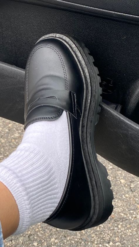 Black Men Fashion Urban, Classy Shoes, White Socks, Shoe Inspo, Black Loafers, Cute Comfy Outfits, Charles Keith, Cute Sandals, Penny Loafer