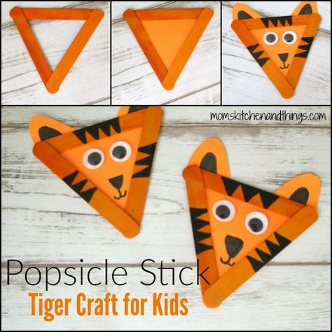 Popsicle Stick Tiger Craft for Kids T Is For Tiger Craft, Tiger Activity For Preschool, Tiger Crafts For Toddlers, Tiger Activities For Preschool, Tiger Who Came To Tea Activities, Tiger Arts And Crafts, Tiger Crafts For Preschool, Tiger Crafts For Kids, Tiger Activities