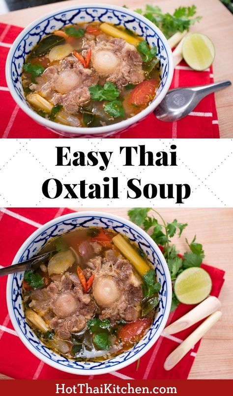 This easy Thai oxtail soup recipe is healthy and so comforting! The perfect winter or fall dish, and the ultimate comfort food. You can cook it stove top, or use your crockpot or instant pot to make it a bit easier for you! #oxtailsoup #lowcarb #paleo #glutenfree #thaifood #comfortfood Oxtail Soup Recipe, Oxtail Recipes Easy, Oxtail Soup, Oxtail Recipes, Laos Food, Paleo Crockpot, Thai Cooking, Thai Street Food, Asian Soup