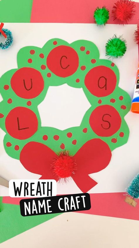 Wreath Name Craft | Preschool christmas crafts, Preschool crafts, Preschool christmas Christmas Present From Preschoolers To Parents, Hannukah Crafts For Infants, Christmas Letter Crafts Preschool, Happy Holidays Crafts For Kids, Christmas Cookie Crafts For Toddlers, First Day Of December Crafts, December Preschool Curriculum, Winter Wonder Land Classroom Door, Winter Holiday Gifts For Parents