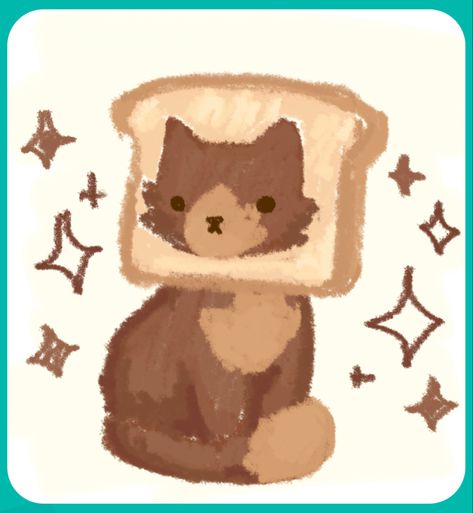 Cats Doodle Art, Brown Cat Drawing, Bread Doodle, Cat With Bread, Cute Bread Drawings, Bread Drawing, Bread Cat, Food Cat Drawing, Cute Bread