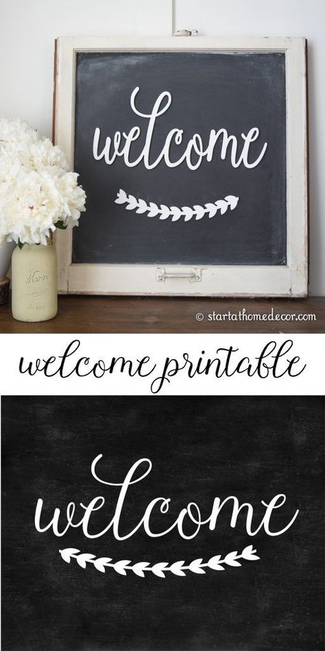 Free welcome chalkboard printable from start at home decor Chalkboard Welcome, Chalkboard Writing, Kitchen Chalkboard, At Home Decor, Chalkboard Printables, Chalkboard Lettering, Chalkboard Designs, Diy Chalkboard, Chalk It Up