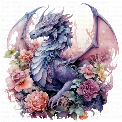 Flower Dragon, Dragon Illustration, Art Fantasy, Fantasy Dragon, Dragon Art, Social Media Posts, Junk Journals, Nursery Wall Art, Mixed Media Art