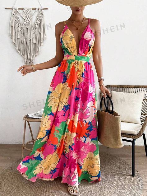 Women Maxi Dresses, Long Slip Dress, Long Slip, Bold Floral Print, Evening Gowns Elegant, Womens Cami, Women Maxi, Orange Fashion, Women Long Dresses