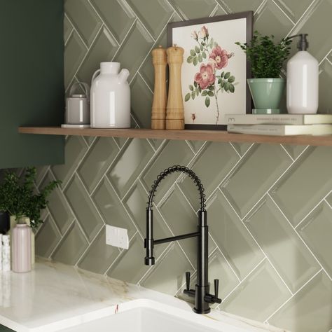 Kitchen Wall Tiles | Wall Tiles for Kitchen | Tile Warehouse Sage Tiles, Kitchen Interior Tiles, Metro Tiles Kitchen, Sage Tile, Sage Kitchen, Room Revamp, Sage Green Kitchen, En Suite Shower Room, Kitchen Layout Plans