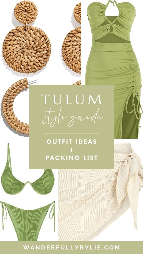 Tulum Packing List: What to Wear, Style Guide & Outfit Ideas | Wanderfully Rylie Tulum Style Clothing, Evening Vacation Outfits, Tequila Sunrise Beach Outfit, What To Pack For Tulum Mexico, What To Wear In Tulum Mexico, Tulum Night Outfit, Tulum Outfits Ideas Black Women, Cozumel Outfits, Tulum Packing List