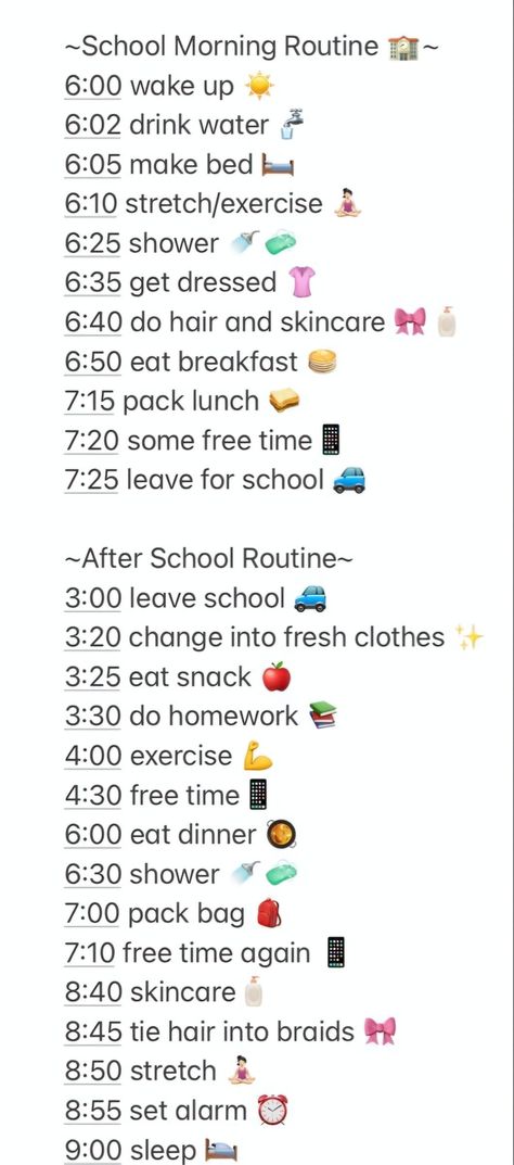 School Morning Routine 6:00 Am To 7:20am, Good Routines To Get Into, Summer Daily Routine For Teens, Get Ready For School Routine, School Morning Routine 6:00 Am, Tips For 6th Grade, 6th Grade Tips, Before School Routine, Rutinitas Harian