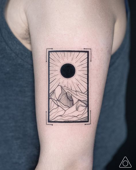 Rectangle Shape Tattoo, Rectangular Tattoo Design, Square Shape Tattoo, Rectangle Landscape Tattoo, Tattoos With Square Border, Masculine Geometric Tattoo, Tattoo In A Rectangle, Tattoos In Squares, Tattoo Rectangle Frame