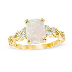 Cushion-Cut Lab-Created Opal and White Topaz Tri-Sides Ring in 10K Gold Zales Rings, Opal Diamond Ring, Diamond Heart Pendant Necklace, Ring Cushion, Cushion Ring, Heart Pendant Diamond, White Necklace, Topaz Stone, Fashion Ring