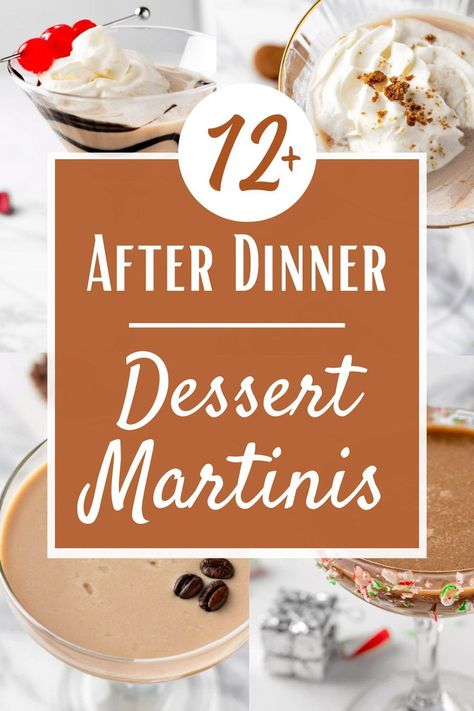 This list of Dessert Martinis includes all the best after dinner creamy cocktails that are perfect for serving with dessert. Every one of these drinks is easy to make and absolutely delicious! Dessert Cocktail Recipes, Desert Cocktails, Dessert Martini Recipes, Dessert Martinis, Sweet Martini Recipes, Dessert Martini, Sweet Martini, List Of Desserts, Dessert Cocktails