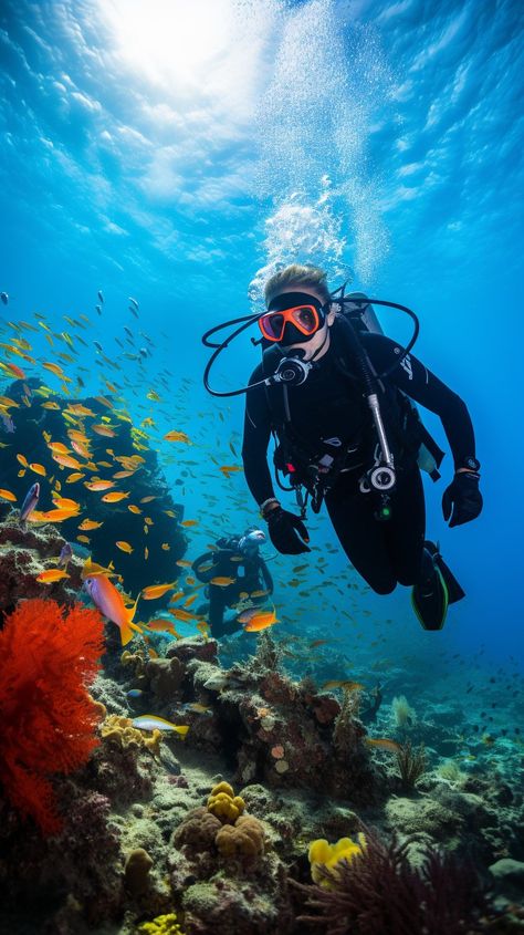 Underwater Diving Adventure: #ScubaDiver exploring the vibrant #UnderwaterWorld surrounded by #ColorfulFish and #BeautifulCoralReefs. #Ocean #Diver #Scuba #Fish #Coral #AIArt #AIPhoto #Stockcake ⬇️ Download and 📝 Prompt 👉 https://stockcake.com/i/underwater-diving-adventure_89007_541 Free Diver Photography, Scuba Diving Aesthetic, Marine Photography, Scuba Diving Pictures, Scuba Diving Photography, Underwater Diving, Inktober 2024, Brand Manual, Scuba Dive