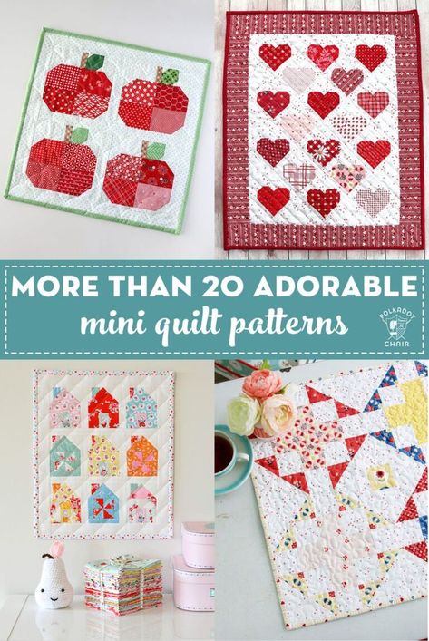 More than 20 cute mini quilt patterns. Most of them are free. #quilting #miniquilts Mini Quilts Patterns Free, Free Mini Quilt Patterns, Free Baby Quilt Patterns, Small Quilt Projects, Spool Quilt, Alphabet Quilt, Doll Quilts, Mini Quilt Patterns, Nancy Zieman