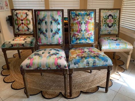 Laura Park Inspired Dinette Chairs Bold Ikat Colors - Etsy Eclectic Dining Chairs, Kids Room Desk, Modern Leather Chair, Reupholster Chair Dining, Dinette Chairs, Laura Park, Restoration Hardware Chair, Black And White Chair, Beige Chair