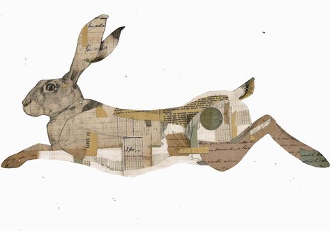 Chine Colle Printmaking, Hare Pictures, Running Hare, Hare Illustration, Landscape Art Quilts, Recycled Art Projects, Collage Art Projects, Paper Collage Art, Rabbit Art