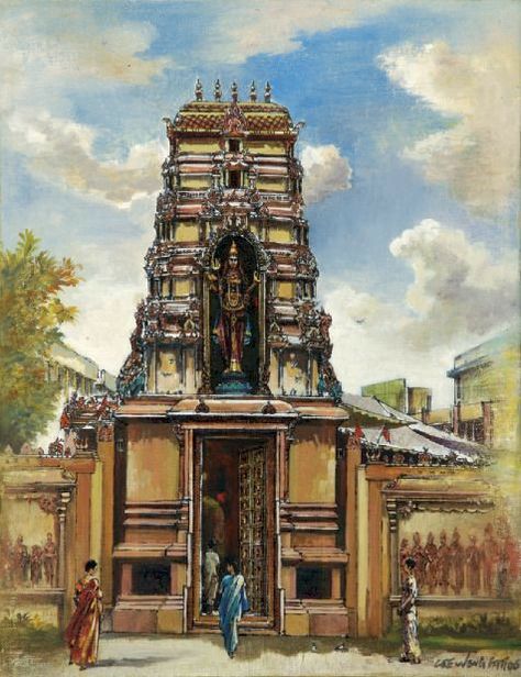 Temple Painting, Watercolor Indian, Temple Drawing, Toa Payoh, Tirupati Balaji, Indian Temple Architecture, Watercolor Paintings Nature, Watercolor Architecture, Temple Architecture