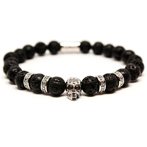 Mens Skull Jewelry, Healing Gemstone Bracelets, Skull Bracelet, Crown Ring, Leather Box, Skull Jewelry, Black Skulls, Bracelet Crafts, Gemstone Healing