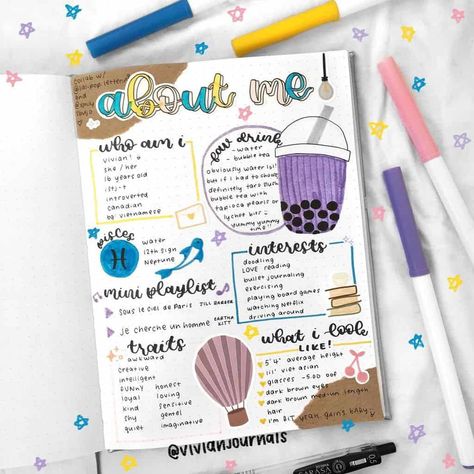 About Me Bullet Journal, Bullet Journal Page, Bullet Journal Ideas Templates, Journal Inspiration Writing, Creating A Bullet Journal, Bullet Journal Mood Tracker Ideas, Bullet Journal Paper, Bulletin Journal Ideas, Diy Journal Books