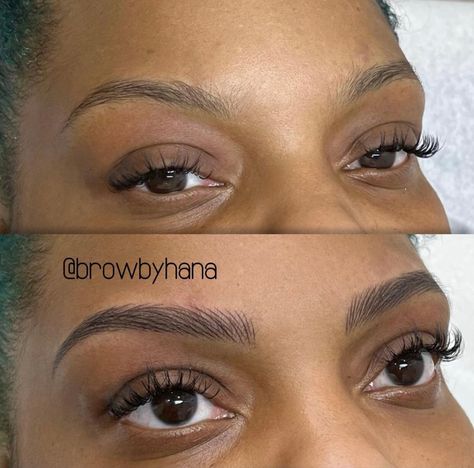 Eyebrows Fill In, Microbladed Eyebrows Black Women, Threaded Eyebrows Before And After, Eyebrow Arch Shape Black Women, Eyebrow Lamination Black Women, Natural Tinted Eyebrows, Eyebrow Shading Tattoo, Laminated Eyebrows Black Women, Eyebrow Shaping And Tinting