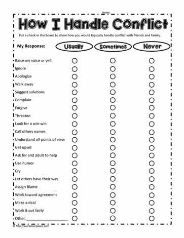 How I Handle Conflict How I Handle Conflict Worksheet, Sibling Conflict Worksheets, Conflict Resolution Activities For Work, Middle School Social Work, Seeking Safety Group Activities, Sibling Conflict Resolution Activities, Conflict Management Activities, Conflict Resolution Activities For Kids, Conflict Resolution Activities For Teens