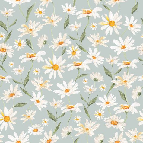 Watercolor Hand painted Fall Daisies Sunflowers And Leaves -Daisy fabric,Sunflowers Home decor, dove blue , Raspberry Creek Fabrics Daisy Leaves Painting, Daisy Print Pattern, Fabric Sunflowers, Cottagecore Pattern, Cottagecore Prints, Daisy Watercolor, Daisy Theme, Painted Daisies, Watercolor Daisy