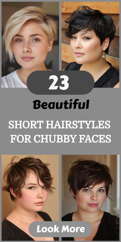 Check out 23 stunning short hairstyles for chubby faces that add a touch of elegance and style. Whether you prefer voluminous pixie cuts or polished bobs, these short hairstyles for chubby faces provide diverse looks to flatter your face shape and boost your confidence. Fun Short Curly Haircuts, Short Hair For Round Faces Double Chin, Short Haircuts For 20 Year Old, Pixie On Fine Hair, Short Hairstyle For Fat Face Girl, Plus Size Chin Length Hair, Edgy Haircuts Round Face, Double Chin Short Hairstyles, Unusual Short Haircuts