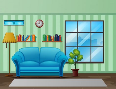 Cozy living room interior with a sofa an... | Premium Vector #Freepik #vector #living-room-cartoon #house-inside #cartoon-room #house-rooms Living Room Cartoon, Polar Bear Cartoon, Zebra Cartoon, Bamboo Background, Cozy Window Seat, House Cartoon, White Polar Bear, Living Room Background, Blue Sky Background