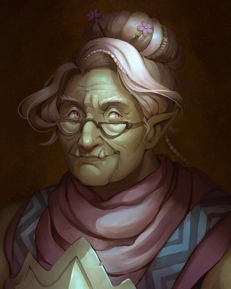 ArtStation - Mama Vi, Nika Lemut Half Orc, Pathfinder Character, Dnd Races, Fantasy Portraits, Chat With Friends, Fantasy Races, Dungeons And Dragons Characters, Dnd Art, Old Lady